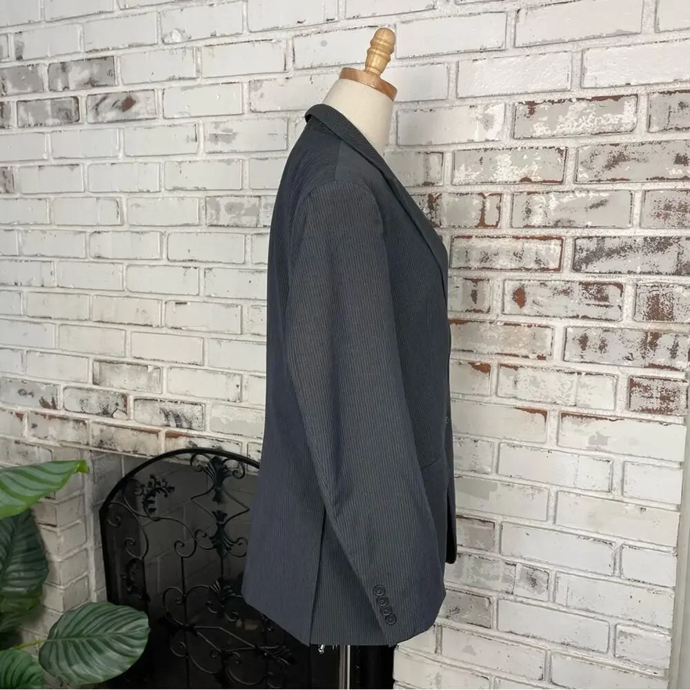 Vintage 90s Pierre Carden Men’s Grey Pin Stripe Lined Blazer Size 36